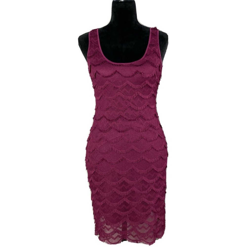 Guess 2 Dress Purple Bodycon Sheath Fringe Scallop‎